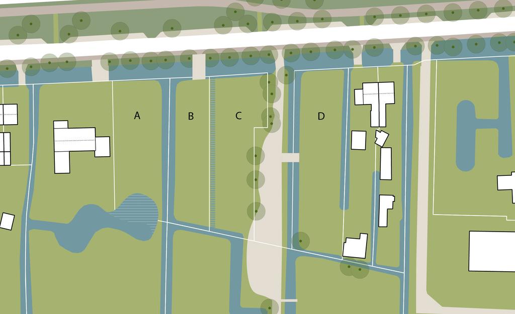 UITWERKING KAVEL d Afweging initiatief kavel D Tussen Parallelweg 101 en Parallelweg 104 kunnen 4 gelijkwaardige kavels worden gerealiseerd en ontstaat een dergelijke situatie (afbeelding 5 en 6).