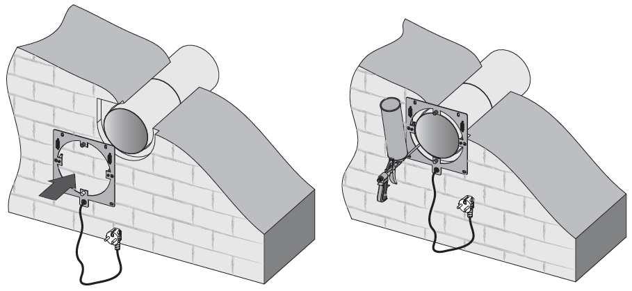 RA1-85 10 (3/8 ) 4. Sluit de montageplaat aan volgens het aansluitdiagram. Voorzie bevestigingsgaten en bevestig de montageplaat aan de muur d.m.v. van de meegeleverde 4x40 vijzen en 6x40 pluggen.