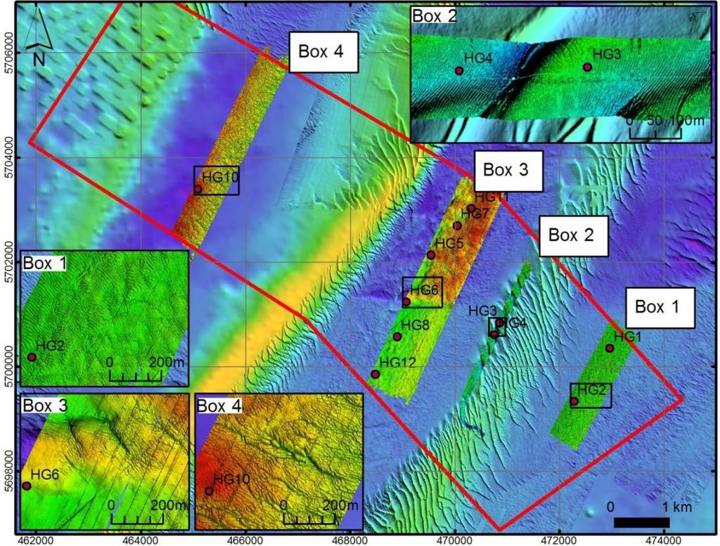 Deelmonsters van de sedimentstaalnames (zie ook biologie) zijn geanalyseerd met een laser diffractometer (Malvern Mastersizer 3000; Universiteit Gent, Renard Centre of Marine Geology).