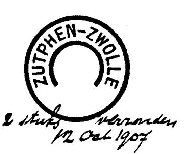 ZUTPHEN-ZWOLLE GRTR 0066 1907-10-12 cijfers: II III VII letters: A C E Twee grootrondstempels werden verzonden op 12 oktober 1907, gevolgd door een grootrondstempel op 30 januari