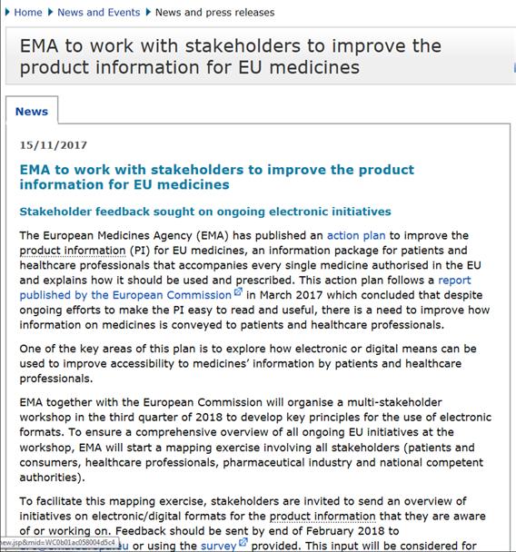 EMA survey huidige initiatieven in EU en wereldwijd Responders: 11 NCAs (BU, HR, DE, HU, IE, MT, NL, ES, SE, UK, NO) 6 HCP organisations 7 Patient organisations 1 Academia