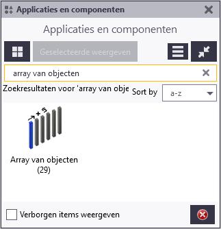 3. Het aantal schotjes en de h.o.h. afstand instellen We stellen in dat u het aantal schotjes en de h.o.h. afstanden tussen de schotjes op kunt geven: We maken hiervoor gebruik van systeemcomponent Array van objecten (29) in de gebruikerscomponent.