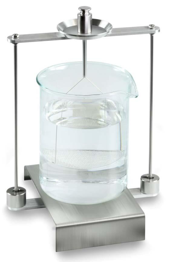 6.1.2 Dichtheidsbepaling van meetvloeistof 1. De meetvloeistof in het bekerglas doen. Controleren dat de weegschaal in de modus dichtheidsbepaling van vloeistof staat (zie hoofdstuk 6.1.1).