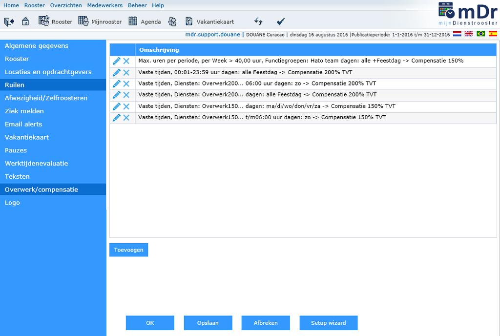 Overwerk [BEHEERDER] Instellingen voor het berekenen van Overwerk worden ingevoerd via menu Algemene Opties tab Overwerk/compensatie.