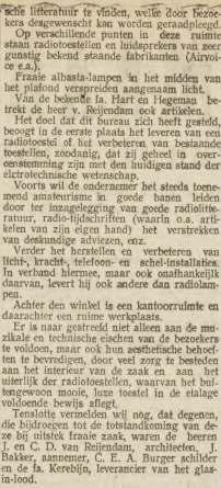 bouwhistorische verkenning 13 $ Krantenartikel$uit$1926$ter$gelegenheid$ van$de$opening$van$de$radiozaak$(bron:$ RAA)$ 1938-1943 Het Corsettenhuis verhuist van Langestraat 101 naar Mient