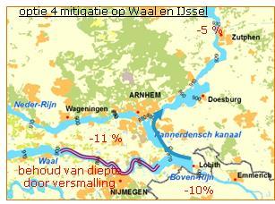 GH GL WH WL WHdry Hoe integraal verder 2050-10% 0-5% -15% -10% -30% 2085-15% 0-5% -25% -15% -45% verandering lage najaarsafvoer Optie 4 mitigatie op Waal en IJssel.