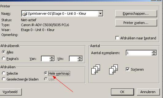 Let op: wanneer u van uw Excel document een pdf genereert moet u het vinkje hele werkmap aanvinken.