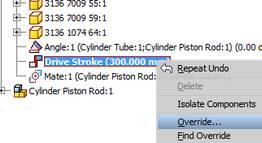 Klik met de RM-toets op de Drive Constraint en kies voor Override.