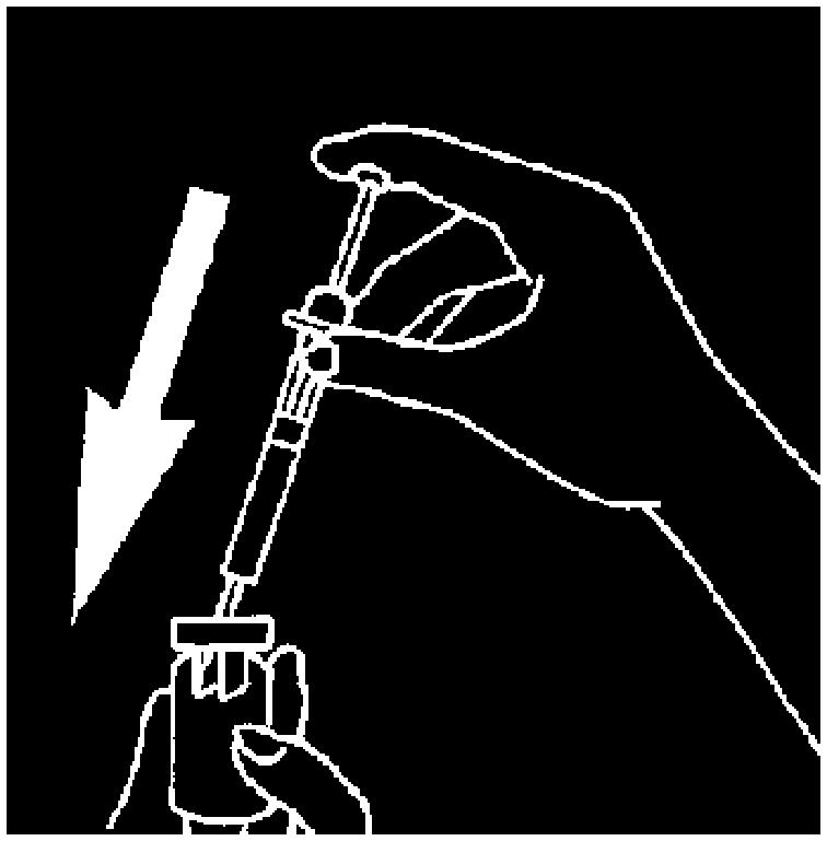 Houd de injectieflacon ondersteboven en zuig langzaam al het water (oplosmiddel) op. Haal de spuit uit de injectieflacon en leg de injectiespuit vervolgens voorzichtig neer.
