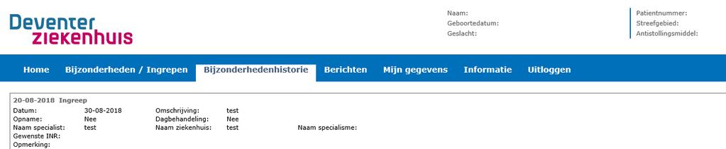 6. Bijzonderhedenhistorie Wanneer u in het scherm Bijzonderheden heeft ingevoerd, kan u dat in de Bijzonderhedenhistorie terugvinden. De bijzonderheden blijven altijd inzichtelijk. 7.