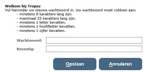 Indien het e-mailadres bekend is, dan zal een e-mail worden verstuurd naar het opgegeven e-mailadres met daarin een link. Wanneer u op deze link klikt krijgt u het scherm Wachtwoord wijzigen te zien.