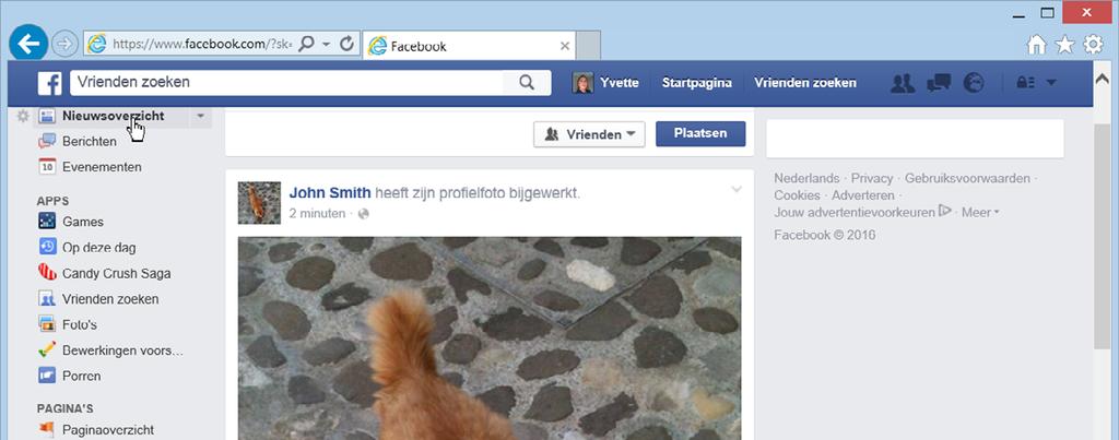 64 Werken met Facebook voor senioren 3.1 Nieuwsoverzicht bekijken op Facebook Het nieuwsoverzicht is een lijst met berichten op de startpagina van uw Facebookaccount.