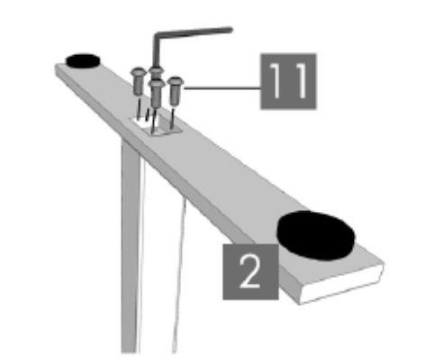 Aluminium-Schiebetür-Systeme 5. Voor iedere pootopstelling een voet (no. 2) met vier boutjes M6x14 (no. 11) bevestigen en kruislings aandraaien. 6. Het tafelblad kan voorgeboord zijn.