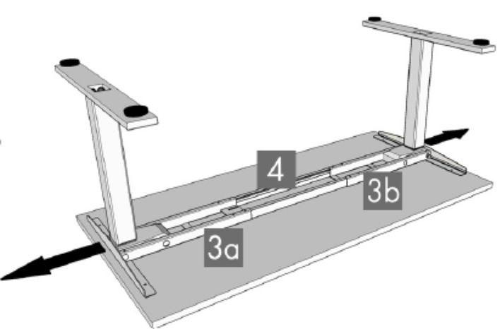 Pas de breedte van het tafelframe aan het tafelblad aan door de beide helften naar buiten te schuiven.