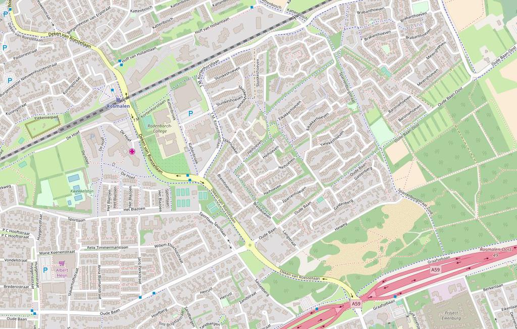 Figuur 1 Ligging plangebied (rood omcirkeld) Vliertjeshoeven in Rosmalen (ondergrond: Data by OpenStreetMap.org contributors under CC BY-SA 2.0 license).