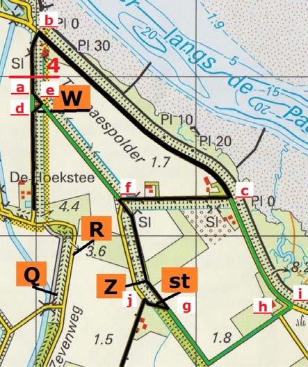 Via RC W naar de laatste aansluiting voor Blokkade 4. Deze bracht wat meer puzzelwerk. Omdat bij opname punt b geen aansluiting was, moest de route na blokkade 4 opgenomen worden bij c.