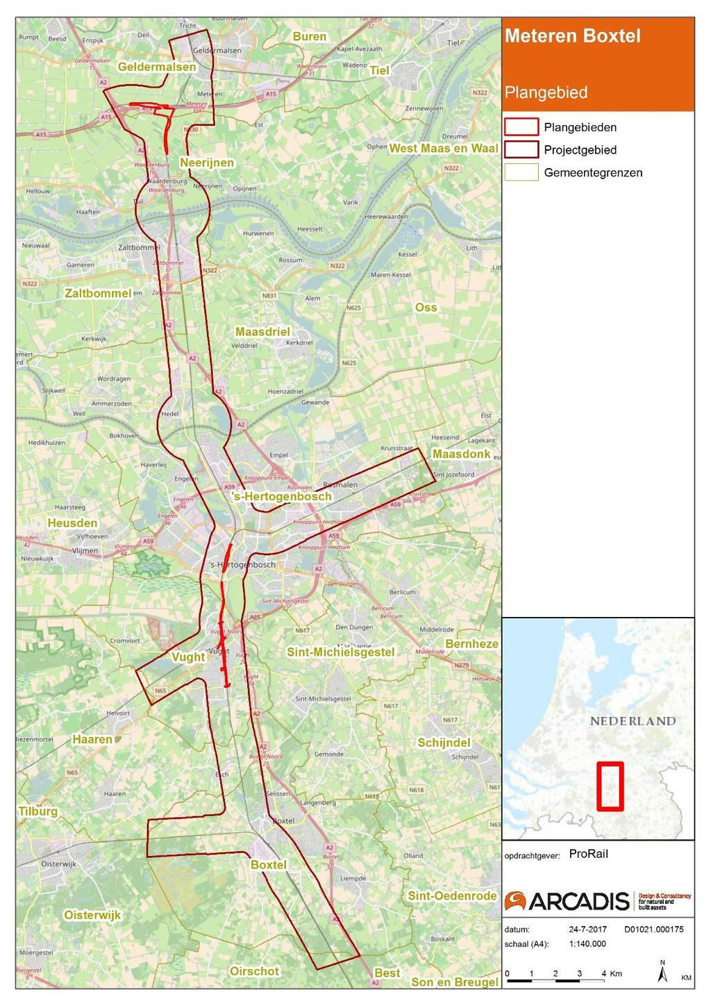 PHS METEREN-BOXTEL Afbeelding 1. Ligging spoorlijn Meteren - Boxtel: plangebied en deelgebieden.