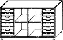 Standaarddecor: beuken Binnenmaten InBox M, B/H/D: 25 x 8 x 37 cm Eigendomskast, 4 rijen, met 8 x InBox M boven elkaar Maten, B/H/D: 130,3 x 93,5 x 40 cm Kast met 32 laden TS 4/32 TS 4/32 F Met 16