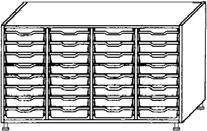 Standaarddecor: beuken Binnenmaten InBox M, B/H/D: 25 x 8 x 37 cm Kast met 32 laden TSF 4/32 TSF 4/32 F Eigendomskast, 3 rijen, met 8 x InBox M boven elkaar Maten,
