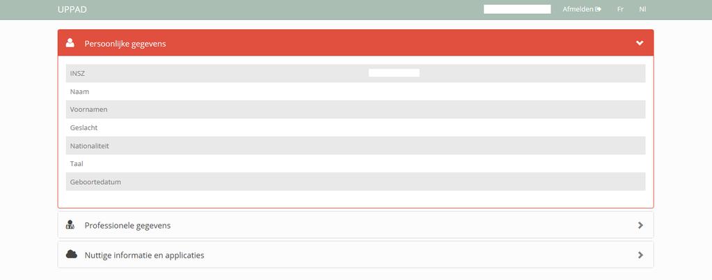 - Persoonlijke gegevens - Professionele gegevens - Nuttige informatie en applicaties UPPAD is beschikbaar in het Nederlands en Frans, u kunt op elk moment uw taalkeuze aanpassen.