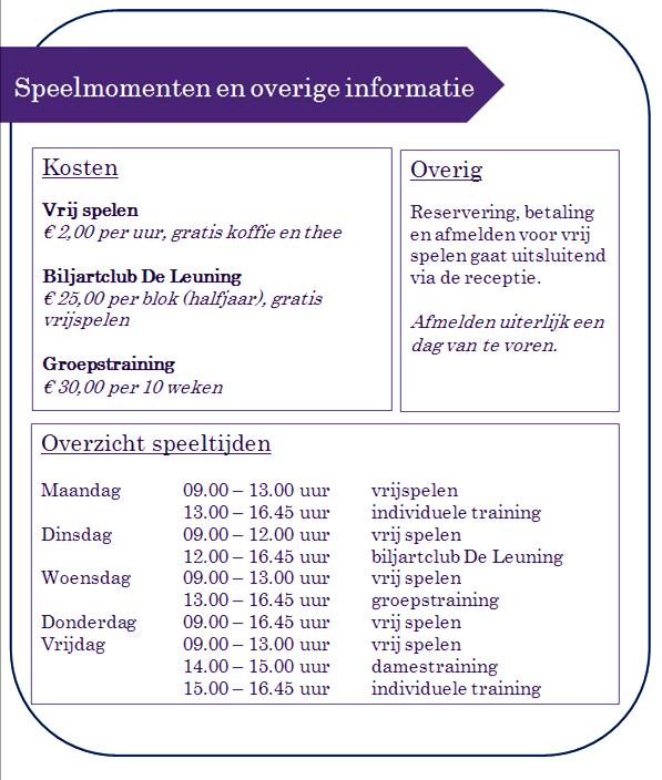 in De Leuning Door de mogelijkheid van coaching heeft het biljarten in De Leuning een enorme impuls gekregen. Want wat is er niet mooier dan dat je op oudere leeftijd nog steeds lerend bent?