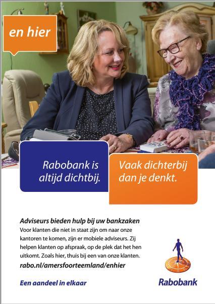 Ontmoet de adviseurs van Rabobank Amersfoort Eemland in De Leuning Zij zijn daar iedere dinsdagochtend van 09.00 uur tot 11.