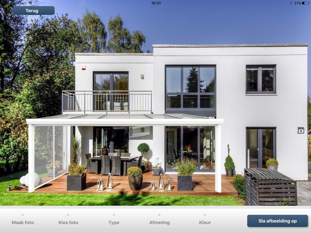 PALLAZZO 3D VISUALISATIE Maar hoe staat de terrasoverkapping nu aan mijn huis? En welke kleur moet ik kiezen?