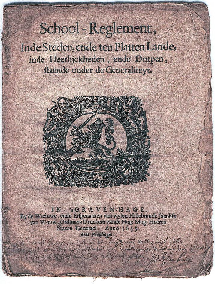 De dorpsschool (Jan Steen) Straffende schoolmeester (Jan Steen) Schoolreglement uit 1655 Henk Roosenboom is historicus en was tot 1 juni 2005 werkzaam