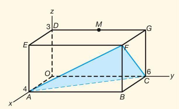 8.4 Afstanden in de ruimte [2] Gegeven is de balk OABC DEFG met A(4, 0, 0), C(0, 6, 0) en D(0, 0, 3). Het punt M is het midden van de ribbe DG.