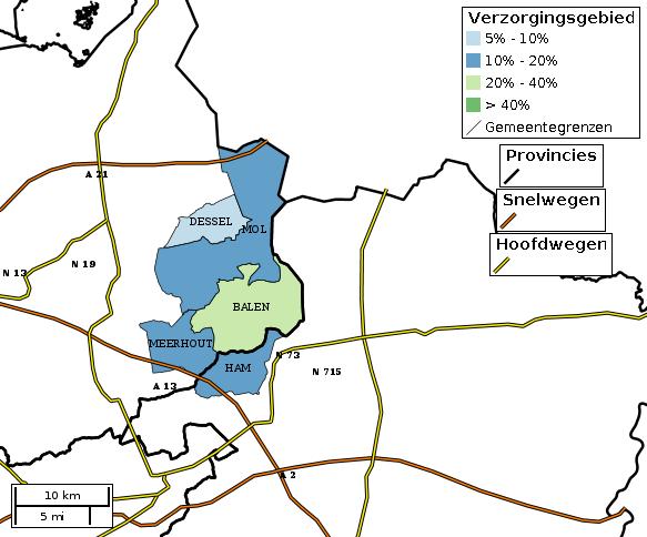 Visualisatie verzorgingsgebied uitzonderlijke goederen