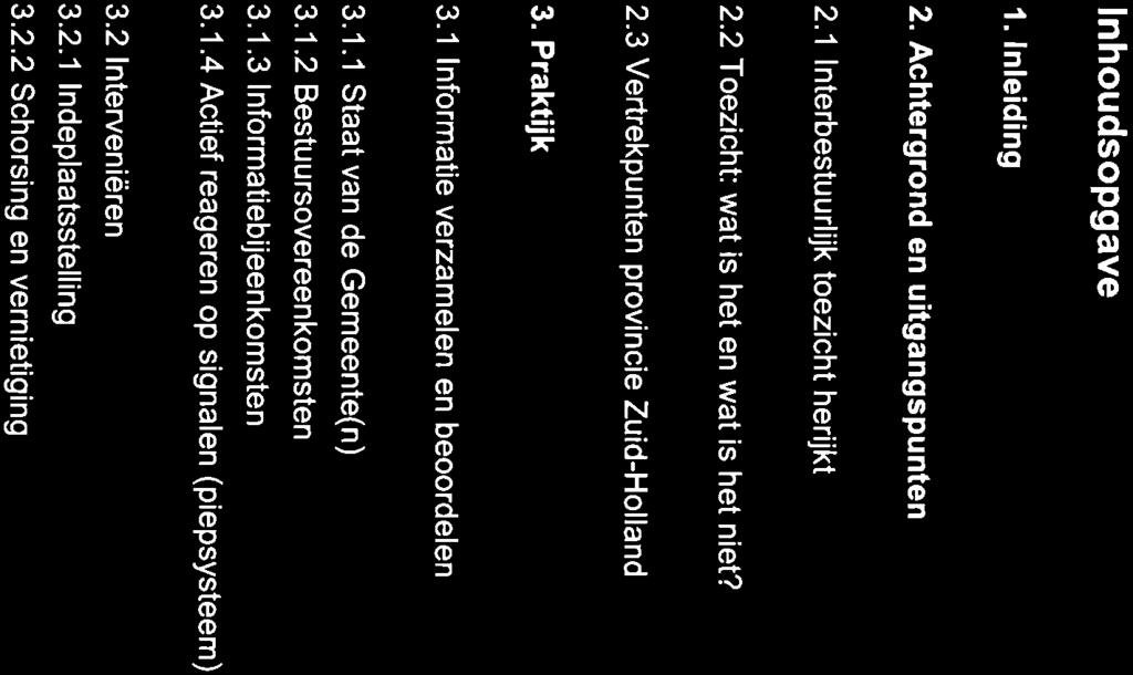 Inhoudsopgave l. Inleiding 2. Achtergrond en uitgangspunten 2.1 Interbestuurlijk toezicht herijkt 2.2 Toezicht: wat is het en wat is het niet? 2.3 Vertrekpunten provincie Zuid-Holland 3.