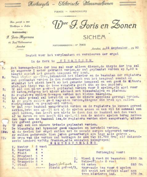 Joris en Zonen, Sichem 15 september 1928 Het orgel