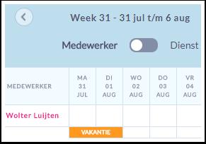 Oranje diensten Oranje diensten geven afwezigheden (zoals vakanties) van de medewerker aan.