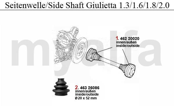 1 46220020 Homokineet binnen/buiten 75,90,Alfet ta,giulietta,gtv (116) alle 4-cilin der 2