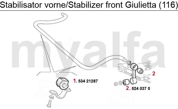 1 53421287 Stabirubber voor, Alfetta,Giulietta, GTV/6 (116),75
