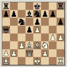 6 c6-c5 Het juiste antwoord. Valt het opgerukte centrum zo spoedig als mogelijk aan. Ook mogelijk: 6, Dc8 7. Le2, c5 8. c3, Pc6 9. Pf1, Dc7 10. Pe3, e6 11. Pf3 en wit staat iets gemakkelijker.