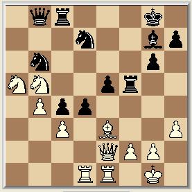 Ta8-c8 Dd1-f3 25 Lf6-g7 Ta1-d1 26 f7-f5 Pa3-b5 27 Dc7-b8 e4xf5 28 Le6xf5 Lc2xf5 29 Tf8xf5 Df3-e2 30 d5-d4 Beiden wilden de deling van de tweede prijs kennelijk niet in gevaar brengen en besloten tot