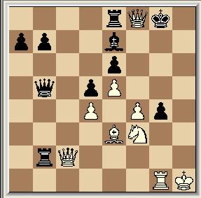 Zwart bereidt Db5 voor om de witte dame te dwarsbomen, die op g6 is gericht en tegelijkertijd de b2 pion aan te vallen. h4-h5! 27 Dd7-b5 Dd3-c2!