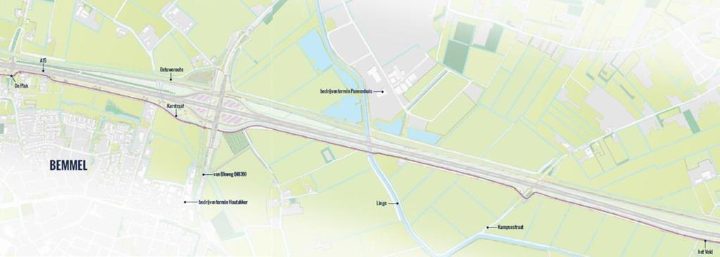 Vervolgens zal de snelfietsroute de rivier de Linge oversteken richting de Kampsestraat en het Veld te Angeren.