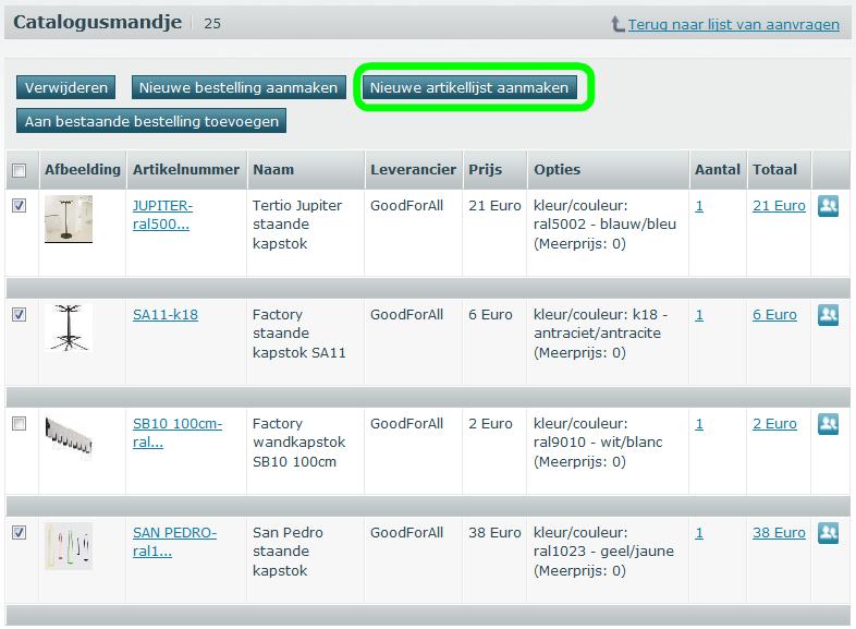 Maak een nieuwe Artikellijst aan Je moet hier Artikellijst kiezen, want Bestellingen kunnen niet opgeroepen
