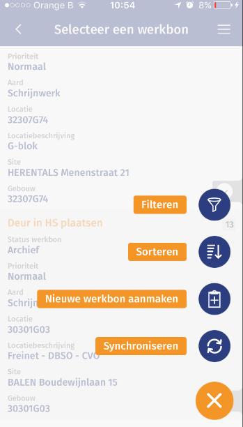 4. Zoek een werkbon 4.1. + -teken in een overzicht 4.1.1. Filteren Zoek een werkbon op basis van de werkboncode, een woord in de benaming (bv. schilder, dakgoot) of een locatie.