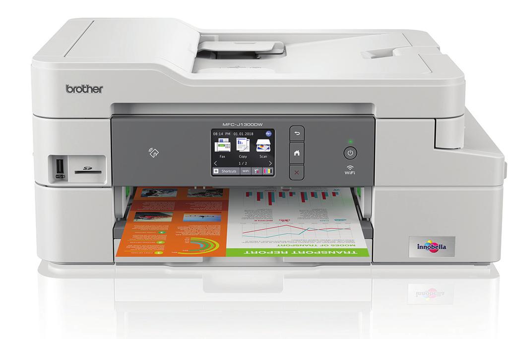 Compacte, draadloze inkjetprinter De compacte, krachtige MFC-J1300DW biedt geavanceerde print-, kopie-, scan- en faxfuncties.
