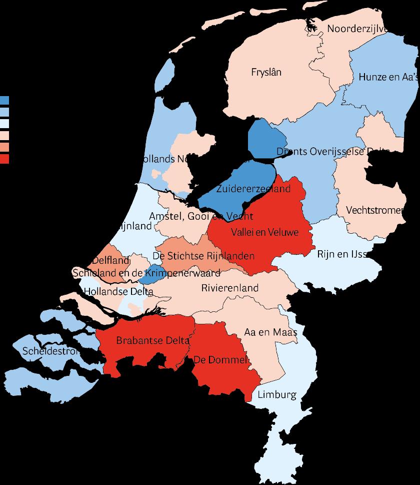 Figuur 5 Gemiddelde jaarlijkse stijging van het tarief van de heffing gebouwd tussen 2015 en 2019 De Dommel Brabantse Delta Vallei en Veluwe Delfland De Stichtse Rijnlanden Vechtstromen Rivierenland