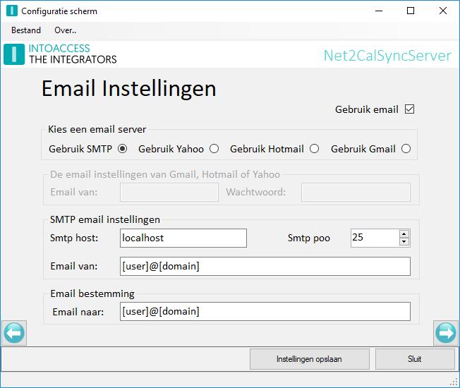 Email instellingen De email configuratie is optioneel en biedt de mogelijkheid om applicatiemeldingen naar een beheerder te laten sturen.