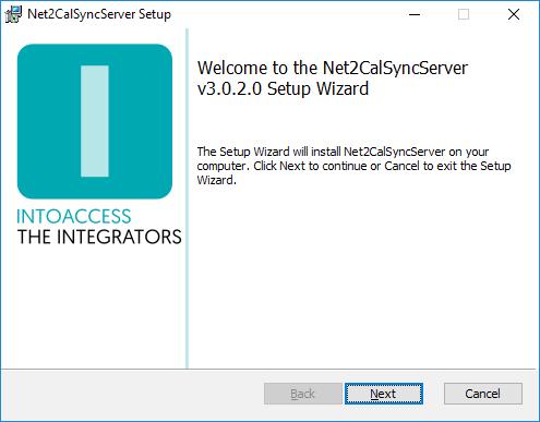 Installatie De applicatie wordt geïnstalleerd met behulp van een enkel setup bestand: Net2CalSyncServer.