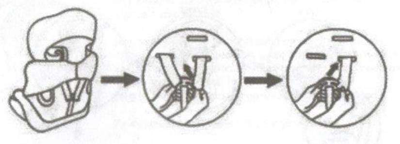 Maak beide harnasriempjes los van het verbindingsstuk aan de achterkant van de rugleuning en trek de riempjes door de holtes in de