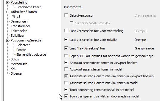 Om dit zichtbaar te maken en dan enkel nog in het isometrisch aanzicht dient men een instelling te wijzigen in hulpmiddelen/instellingen/voorstelling en dan een vinkje plaatsen bij toon doorzichtig