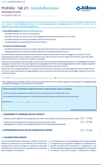 PRIIPS : Dit vervangt de annex PRIIPS, Graag de klant ook de generic KID product en KID externe/interne/