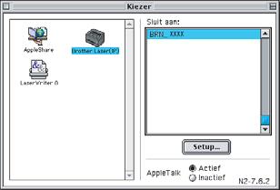 De driver en de software installeren 10 Klik op het pictogram Brother Laser (IP), en kies vervolgens BRN_xxxxxx. Sluit de Kiezer. waarbij xxxxxx zijn de laatste zes cijfers van het Ethernetadres zijn.