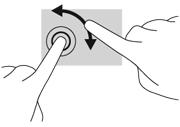 Plaats twee van elkaar gescheiden vingers op de touchpadzone. Beweeg beide vingers in een boog, waarbij u de vingers op gelijke afstand van elkaar houdt.
